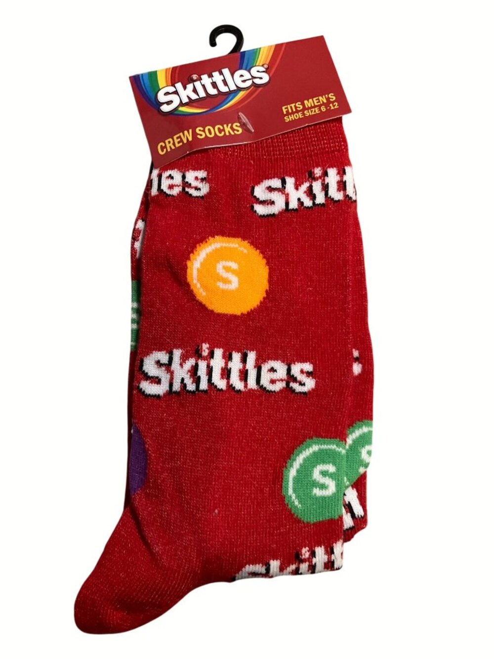 Skittles Crew Socks Fits Mens Shoe Size 6-12 Red Multicolor Candy Design - Picture 3 of 9